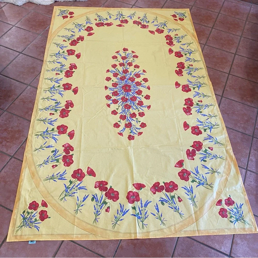 La Cigale Table Cloth Poppy Lavender Yellow Background Rectangle Approx 60X96